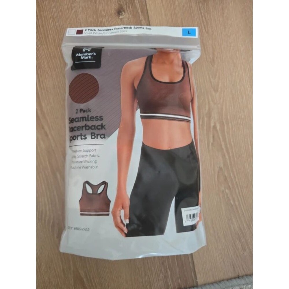 Members mark 2 pack seamless racetrack sports bra set large l